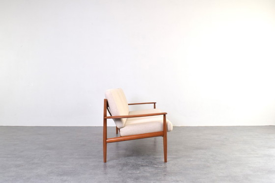 Image 1 of Deense teakhouten en wollen sofa uit het midden van de 20e eeuw, ontworpen door Grete Jalk voor France & Søn, jaren 60.