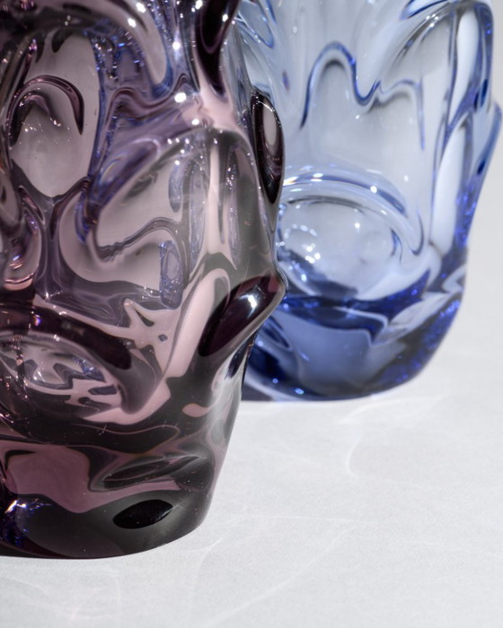 Image 1 of Mid-Century Glass Duo Jan Beránek Škrdlovice Sculptural Mastery in Lilac & Pink