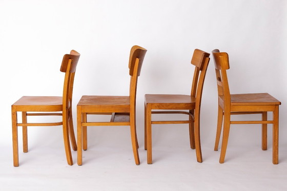 Image 1 of Set van 4 Vintage "Frankfurter" Eetkamerstoelen - Beukenhout - Duitsland jaren 1950-1960