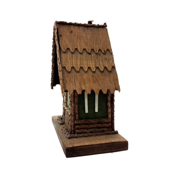 Image 1 of Cottage in legno in miniatura fatto a mano in stile vintage - Arredamento rustico per la casa
