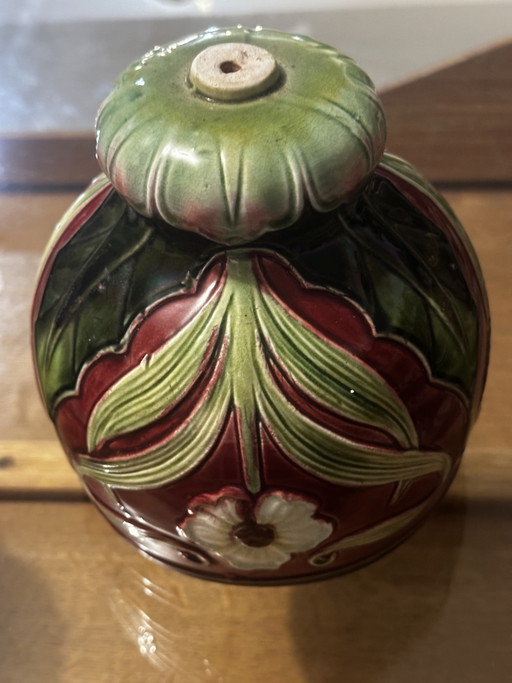 Art Nouveau lamp element in glazed ceramic with floral decoration, France, early 20th century – hanglampen (photo 2 of 15)