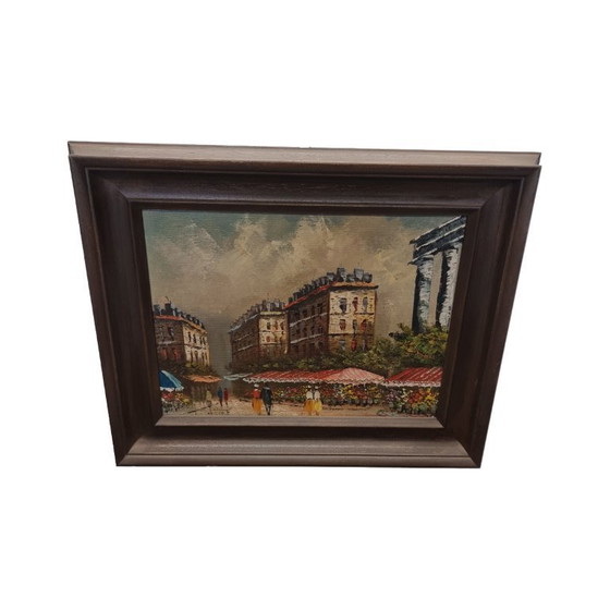 Image 1 of Peinture à l'huile vintage avec le marché aux fleurs de Paris Frederic, 20ème siècle