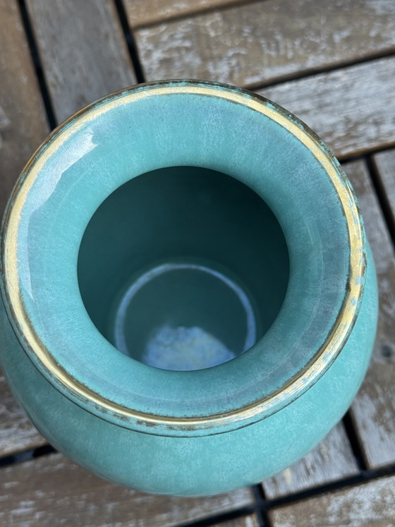 Image 1 of Vintage turquoise design vaas – Wim Visser voor De Sphinx Maastricht (jaren '50)