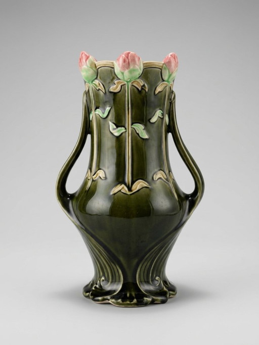 Vase Art nouveau aux roses – Gustave De Bruyn – 25 cm