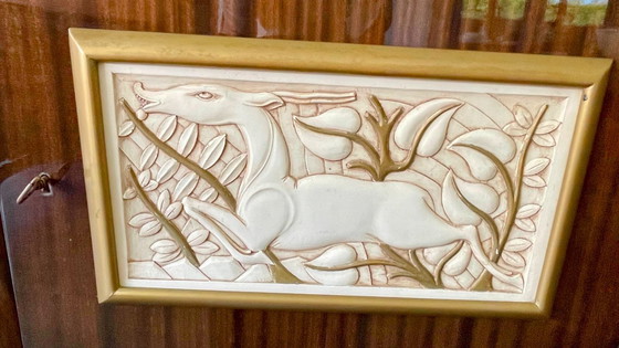 Image 1 of Zeldzame vintage barkast uit Expo '58 – Antilope-reliëf en hoogwaardig design – jaren 1950