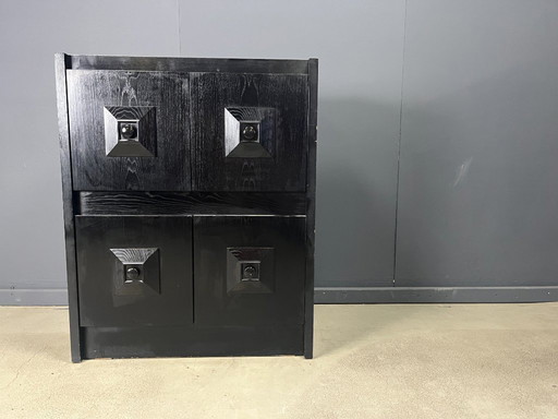 Meuble bar brutaliste noir, années 1970