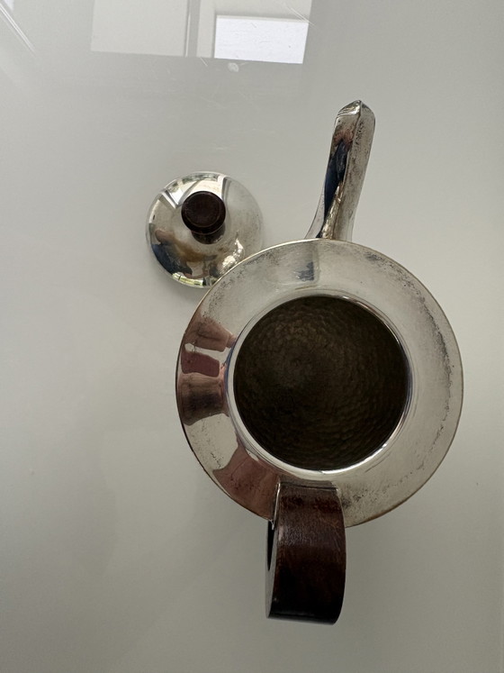Art Deco Four-Piece Coffee and Tea Crockery | 1925-1930 | Hammered Silver-Plated Metal – Wood (photo 4 of 15)