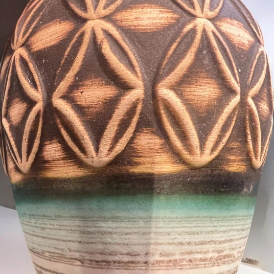 Scheurich Vase, hergestellt in Deutschland in den 1970er Jahren, Braun/Grün mit Rautenmuster, sehr guter (photo 5 of 6)