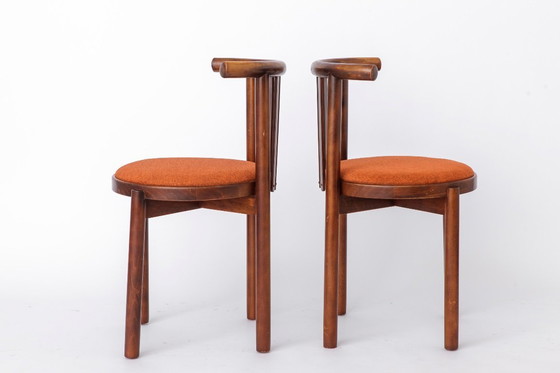 Image 1 of 5 Bentwood Chairs 1950s, Vintage Beech Wood Chairs, Mid Century Dining Chairs, Rust Upholstered Seats