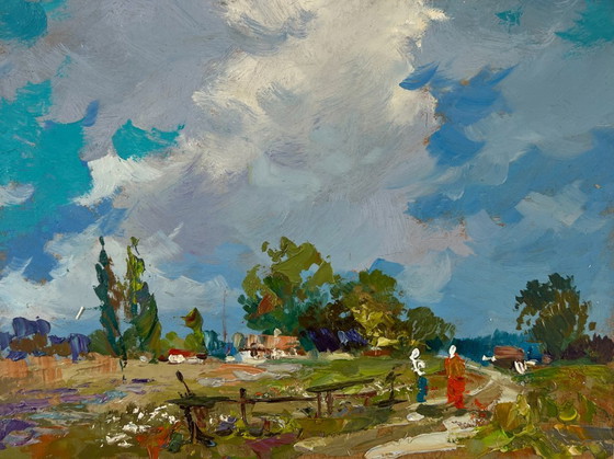 Image 1 of Original Oil Painting: Summer Field Landscape "Past the Outer Houses"