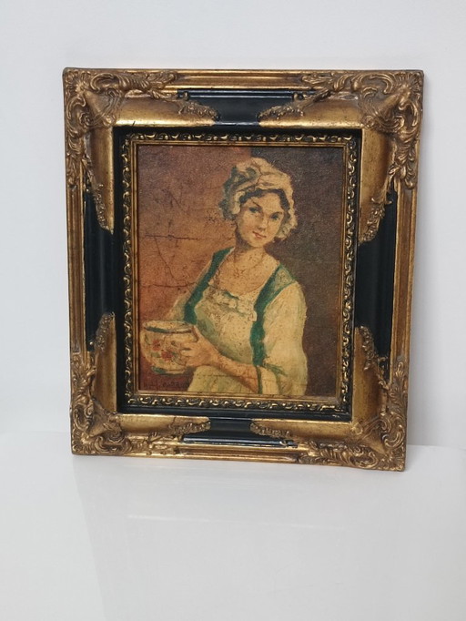 Oil on canvas, Michel Capron, Young Woman with a Bowl, circa 1950