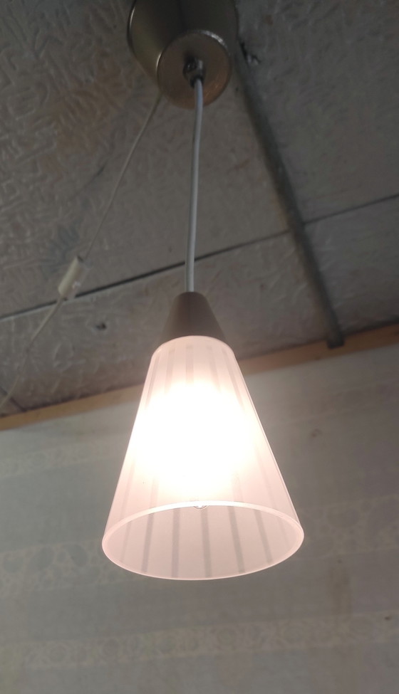 Lampada a sospensione in vetro e metallo dorato della metà del XX secolo. – IKEA, Lampade a sospensione, Glass (photo 3 of 8)
