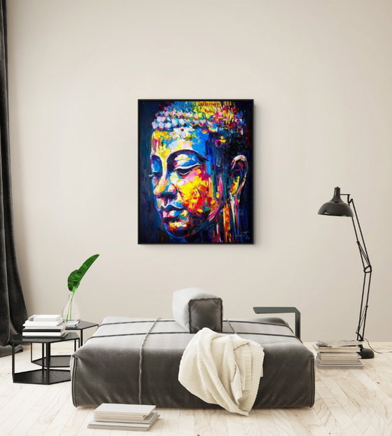 Image 1 of Unique hand-painted Buddha painting “Energy Flow” – Seksak Jaichumchen – 80×100 cm
