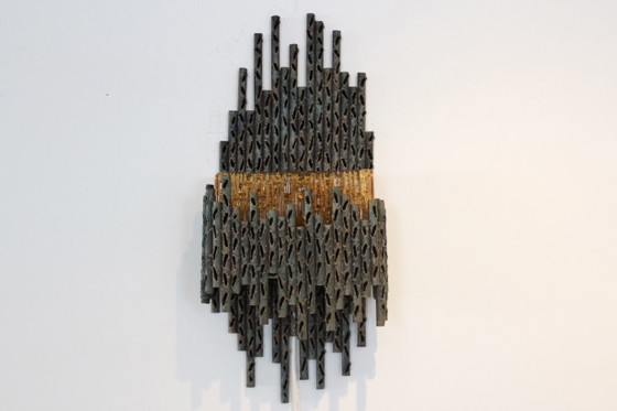 Marcello Fantoni Brutalist Metal Sculptured Wall Lamp, Wall lights, Murano Glass (photo 3 of 10)