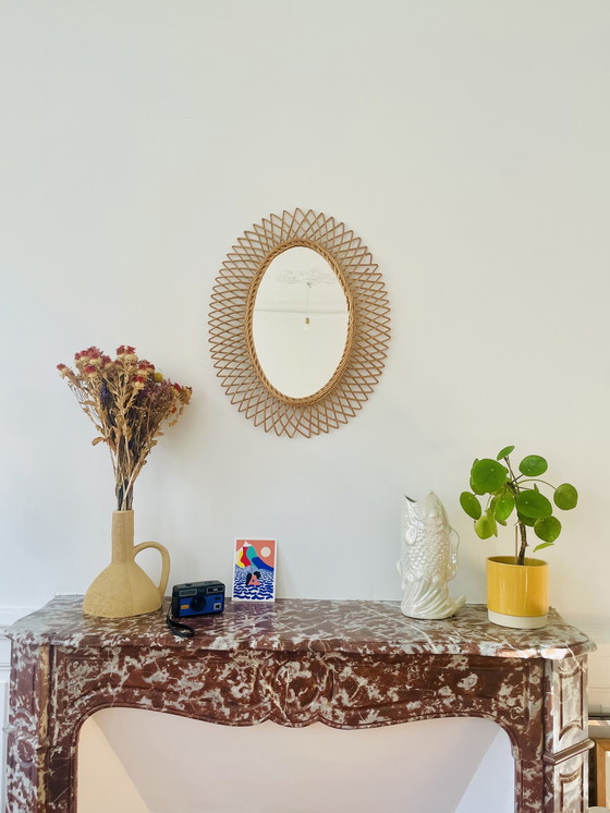 Image 1 of Miroir ovale en osier 