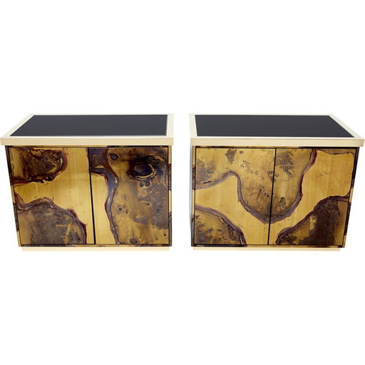 Pareja de muebles de almacenaje vintage en latón oxidado de Isabelle y Richard Faure, 1970