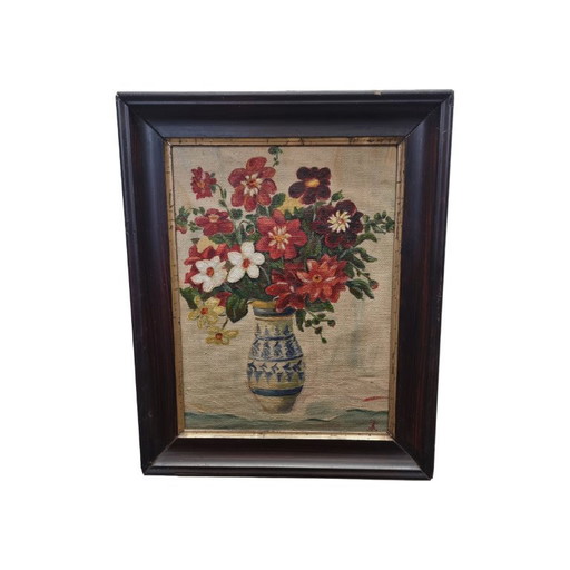 Old flower still life on canvas JJC, early 20th century