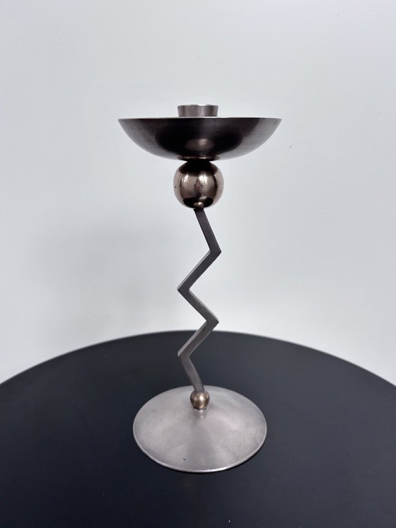Image 1 of Zig-Zag vintage candle holder | Italy | 80s Memphis Milano inspired, postmodern Italian Design, Metal