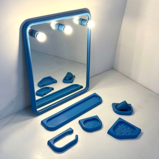 Image 1 of Blue Bathroom Set with Mirror from Gedy, 1970s