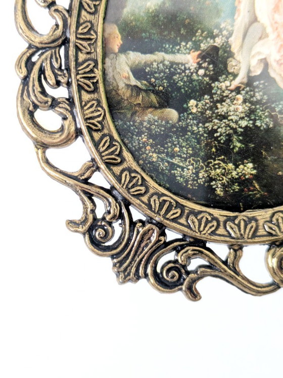 Image 1 of Set di 6 stampe d'arte vittoriane, cornice vintage in metallo dorato, Made in Italy, anni '70