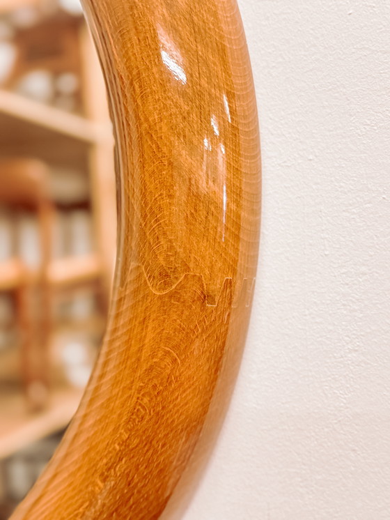 Image 1 of Specchio rotondo in legno danese d'epoca