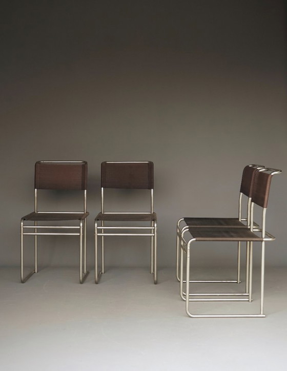 Sedie da pranzo B40 in acciaio tubolare nichelato e tessuto Eisengarn di Marcel Breuer per Tecta, anni '80. (photo 6 of 27)