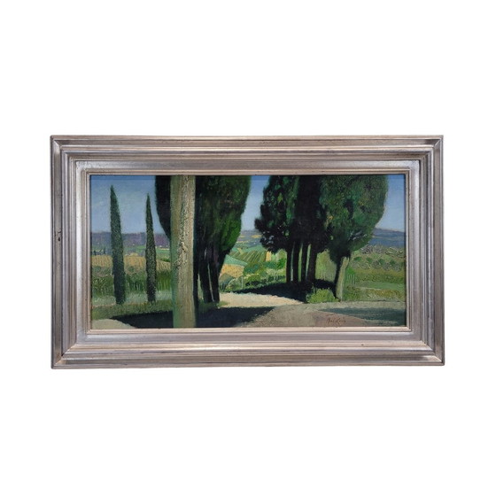Image 1 of Óleo Sobre Lienzo “El Callejón De Los Cipreses”, René Genis, Pintura De Paisaje, S. Xx – Francia