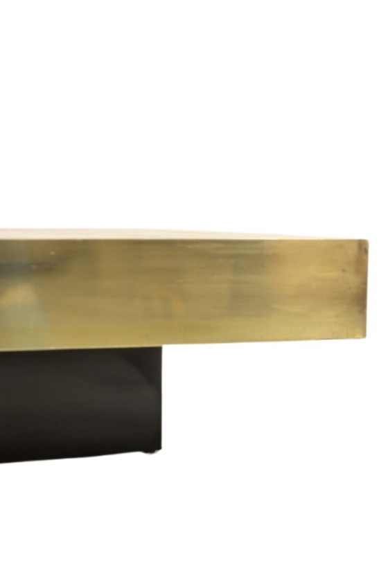 Image 1 of Tavolino da caffè in intarsio di paglia e ottone. Contemporaneo