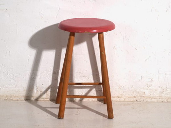 Taburete de madera antiguo con asiento redondo – Europa Central, circa 1950 – Vintage (photo 27 of 35)