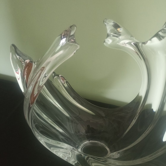 Image 1 of Large Vintage Crystal 'Wave' Sculpture / Bowl – Art Vannes France – 1960s (H 34 cm)
