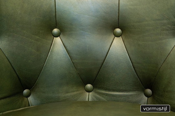 Image 1 of Gecapitonneerde Chesterfield Clubfauteuils in Dik Zadelleer/Rundleer