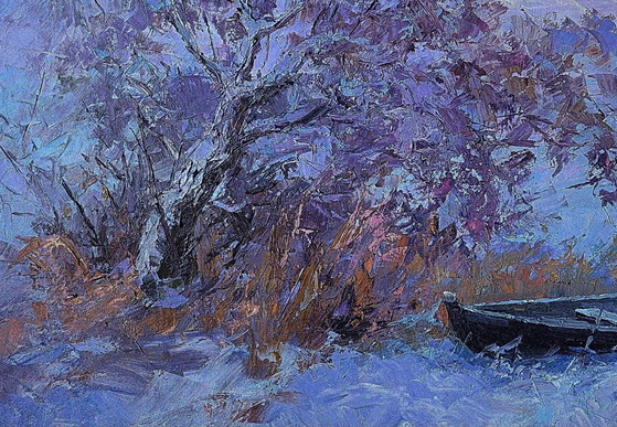 Original Oil Painting Winter Landscape Countryside Frosty Morning – Paintings & Drawings, Canvas (photo 6 of 7)