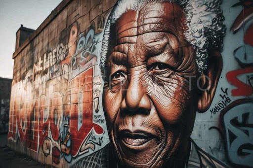 Gedrukte en ingelijste foto / decoratieve lijst / beperkte oplage / gesigneerd / Nelson Mandela / straatkunst