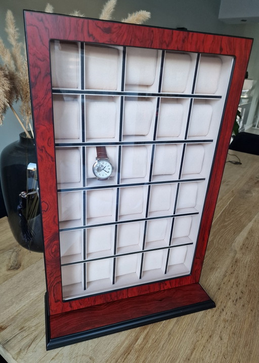 Ligne Exclusive - Coffret à Bijoux - Vitrine haut de gamme en Bubinga - pour 30 grandes montres - Bubinga