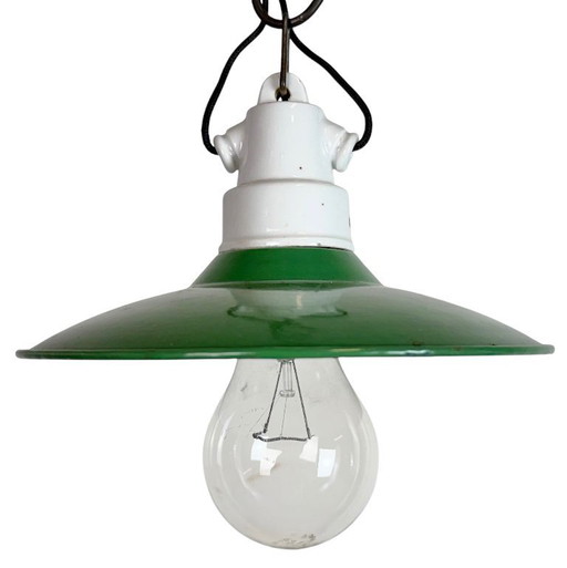 Industrial Green Enamel Pendant Light, 1950s