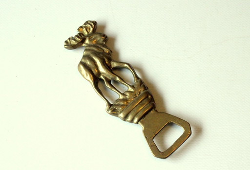 Abridor de botellas de latón robusto con motivo de alce - Vintage