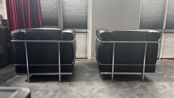 Image 1 of Le Corbusier Cassina LC2 Armchairs (2x) with Le Corbusier Hocker LC2