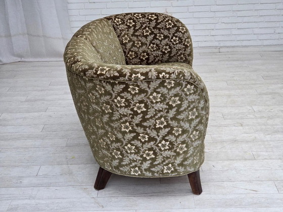 Image 1 of Sofá danés de 2 plazas, curvado, años 60, terciopelo verde, madera de haya.