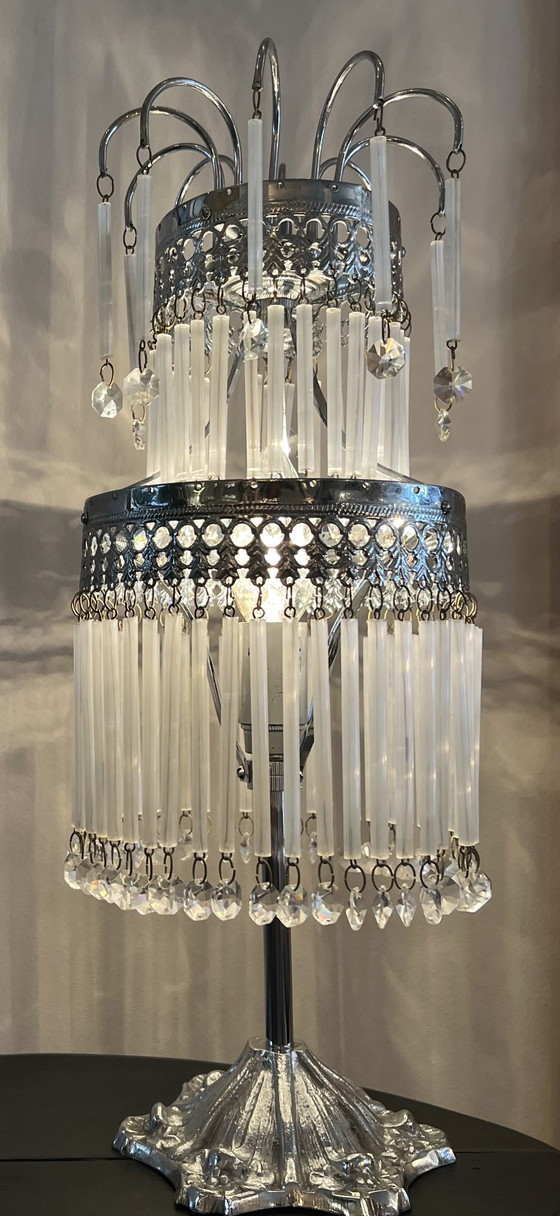 Image 1 of Set Of 2 Vintage Crystal Table Lamps Opaline Glass