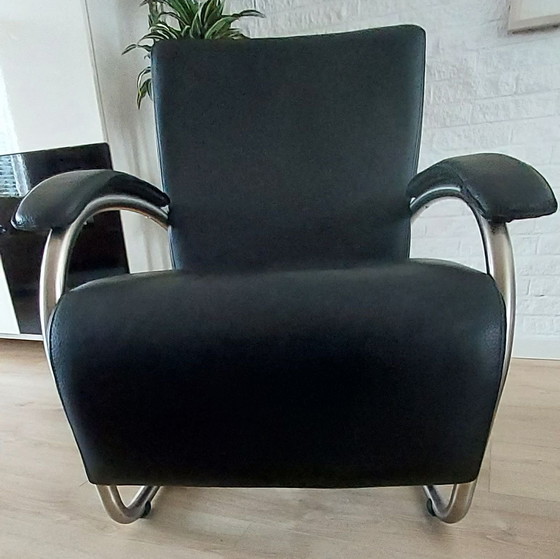 Image 1 of Moderne Zwartlederen Design Fauteuil