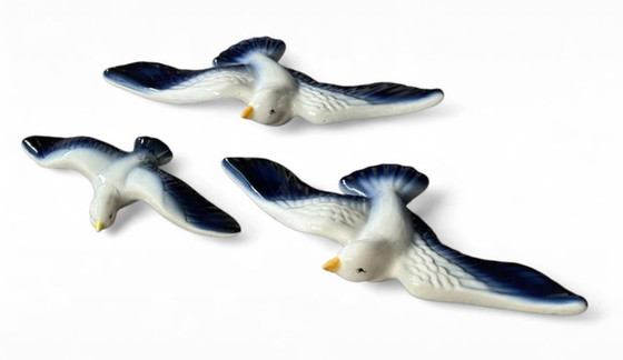 Image 1 of Vintage keramische muurdecoratie vogelplaques meeuwen wand kunst