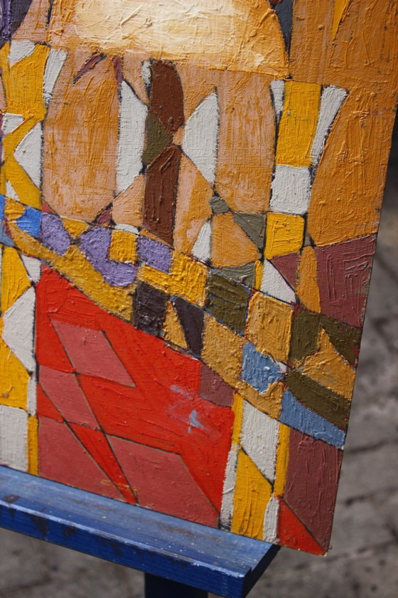 Image 1 of Jean Besnard (1922-2007) Huile sur carton abstraction géométrique Op Art 1981