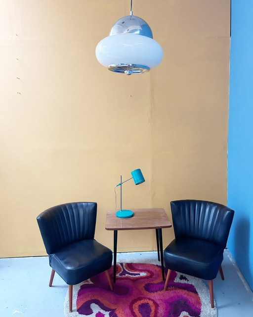Suspension “Saturne” en chrome et verre opalin