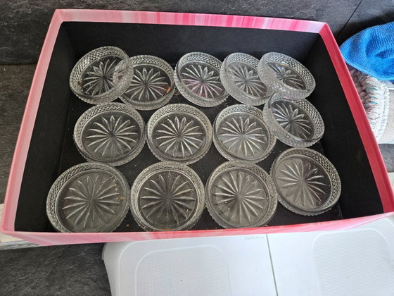 Image 1 of Vintage kristallen onderzetters, 13 stuks. Ø 7.5 cm H 1.5 cm