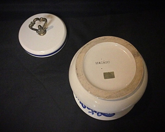 Image 1 of Antique Blue Floral Faience Funeral Urn - Macabo Design, 20th Century - 2Y20