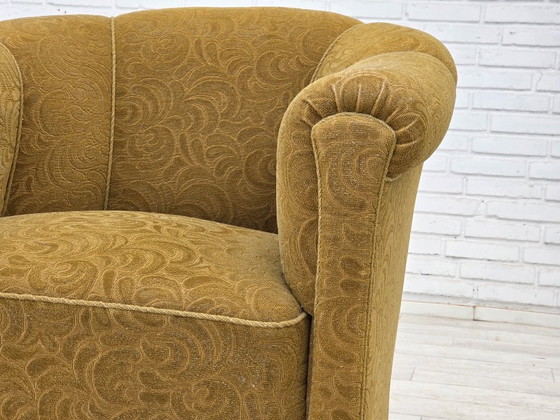 Image 1 of Fauteuil relax danois des années 1950, laine d'ameublement vert clair, bois de chêne.