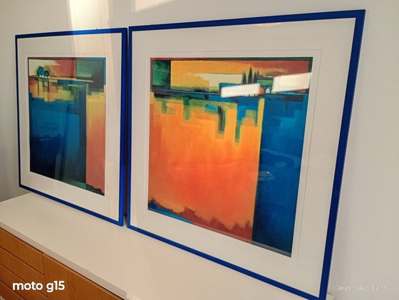 Image 1 of 2 grote kleurrijke zeefdrukken van Maria Megens.