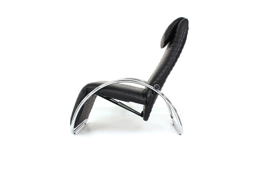 comme nouveau ! Georg Appeltshauser Lounge Chair / Fauteuil relax, style Bauhaus, cuir premium, cadre chromé avec fonction tilt