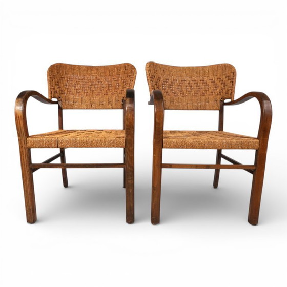 Image 1 of Conjunto de dos sillas Bauhaus de tejido de cuerda de Erich Dieckmann, 1930