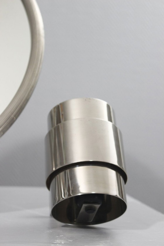 Image 1 of Vintage modernistische Art Deco spiegel en wandlampen, vernikkeld staal, jaren 1950